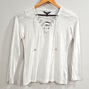 Lauren by Ralph Lauren White Lace Up V Neck Long Sleeve Women's Size S NWT